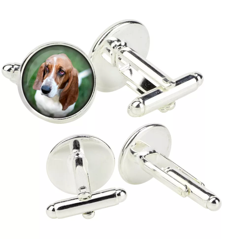 Basset Hound spinka do mankietów w pudełku ze zdjęciem Art-Dog