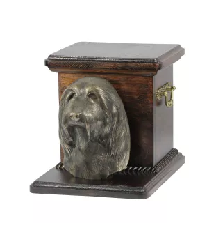 Bearded Collie - Eine Urne für die Asche eines Hundes mit einer Statuette, eine elegante Urne für einen Hund, eine außergewöhnliche Urne mit dem Porträt eines Hundes von der Marke Art-Dog.