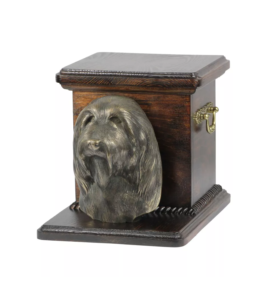 Bearded Collie - Eine Urne für die Asche eines Hundes mit einer Statuette, eine elegante Urne für einen Hund, eine außergewöhnliche Urne mit dem Porträt eines Hundes von der Marke Art-Dog.