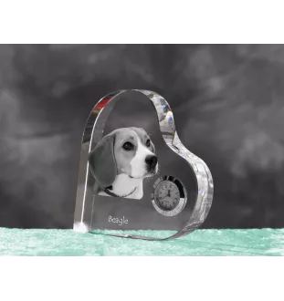 Beagle - Kristalluhr mit einem Hundebild, Herzregal-Uhr, personalisierte Standuhr der Marke Art-Dog