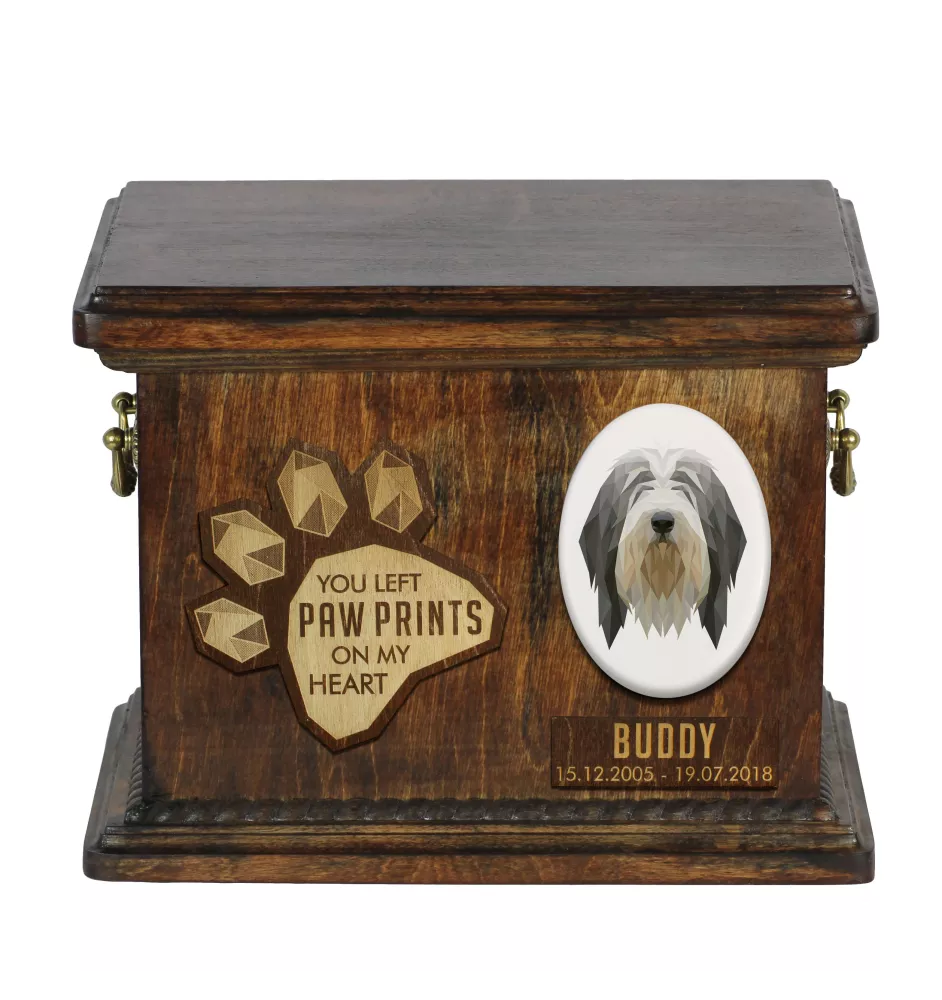 Bearded Collie Personalisierte Hundeurne mit Gravur, Erinnerungsbox für Hundeknochen von der Marke Art-Dog