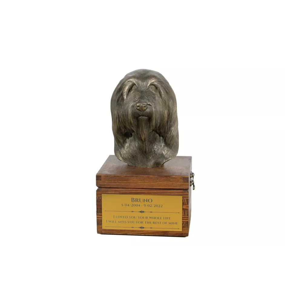 Bearded Collie, Highland Collie, Mountain Collie - urn for dog ashes with a statuette, small urn for a dog, personalized urn with a bust of a dog by Art-Dog brand