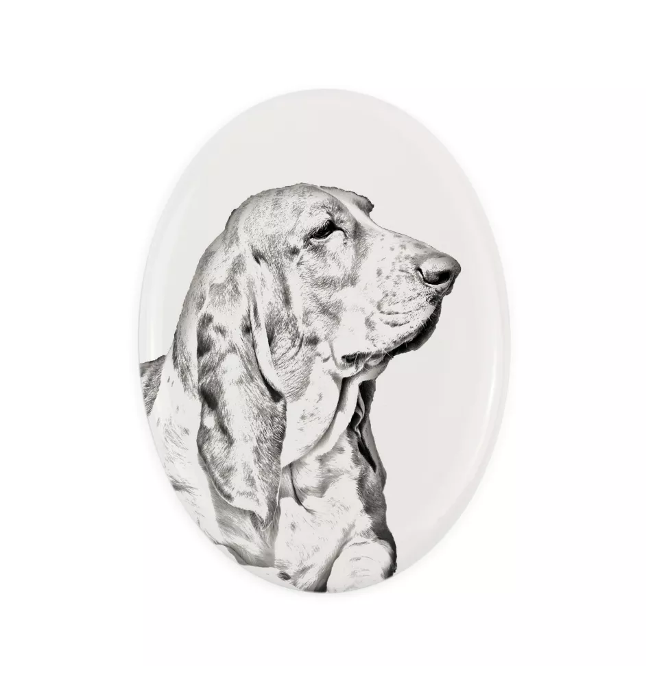 Basset Hound - commemorative plaque with a photo of a dog, tombstone with a print, personalized oval plaque from the Art-Dog brand