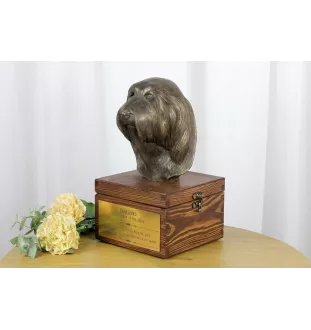 Bearded Collie - Eine Ascheurne für Hunde mit einer Statuette, eine kleine Urne für Hunde, eine personalisierte Urne mit dem Porträt eines Hundes von der Marke Art-Dog.