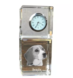 Beagle - Kristalluhr mit Foto, Hundebild im Kristall, personalisierte Schreibtischuhr von Art-Dog.