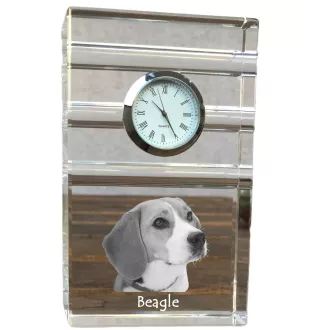 Beagle - Glasuhr mit Foto, Foto eines Hundes im Kristall, personalisierte Tischuhr für das Büro der Marke Art-Dog