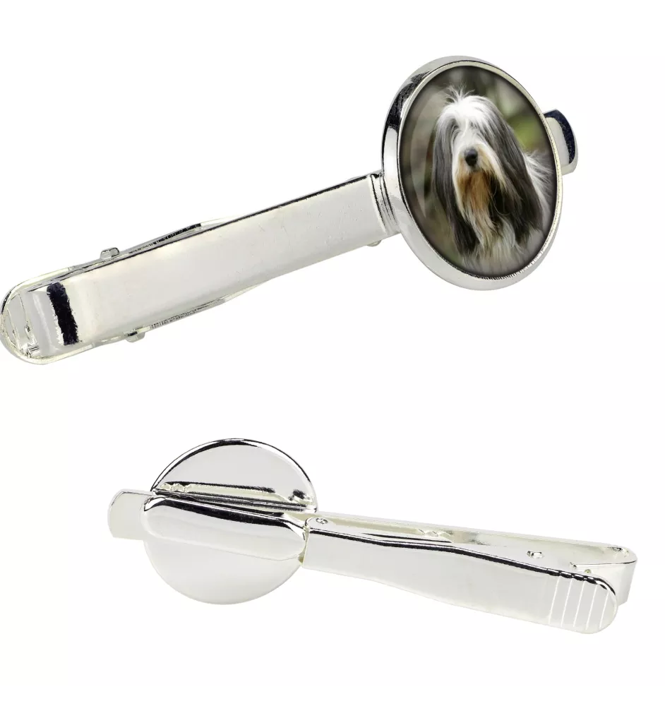 Collie Barbu, Bearded collie, Parfois appelé colley barbu - pince à cravate dans une boîte, cravate élégante, bijoux personnalisés de la marque Art-Dog