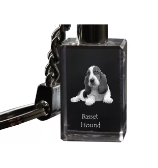 Basset Hound - Crystal key ring with dog photo, illuminated key ring, unique gift by Art-Dog brand