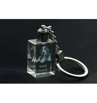 Basset Hound - Crystal key ring with dog photo, illuminated key ring, unique gift by Art-Dog brand