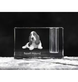 Basset Hound - Porte-stylos, organiseur en cristal avec photo de chien, décoration de bureau unique par la marque Art-Dog