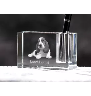 Basset Hound - Pen stand, crystal organiser with dog photo, unique desk decoration by Art-Dog brand