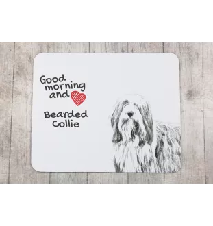 Collie Barbu, Bearded collie, Parfois appelé colley barbu - tapis de souris personnalisé avec impression, tapis de souris personnalisé avec chien, accessoire unique pour employé de bureau de la marque