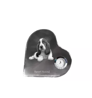 Basset Hound - Kristalluhr mit einem Hundebild, Herzregal-Uhr, personalisierte Standuhr der Marke Art-Dog