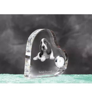 Basset Hound - horloge en cristal avec une photo de chien, horloge de table en forme de cœur, horloge debout personnalisée de la marque Art-Dog