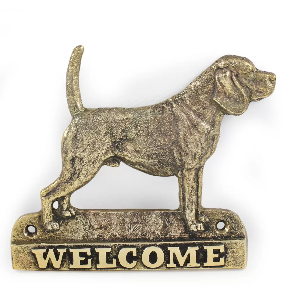 Beagle - Türschild mit Hund, messingfarbenes Willkommensschild, einzigartiges Schild mit der Aufschrift Welcome von der Marke Art-Dog
