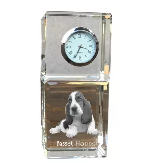 Basset Hound - Kristalluhr mit Foto, Hundebild im Kristall, personalisierte Schreibtischuhr von Art-Dog.