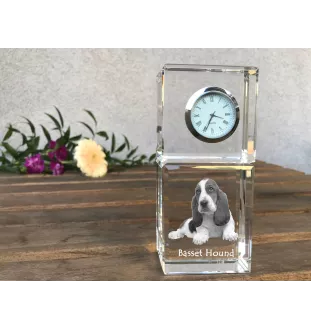 Basset Hound - crystal clock with a photo, a photo of a dog in crystal, personalized desk clock by Art-Dog brand