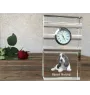 Basset Hound - une horloge en verre avec une photo, une photo de chien dans un cristal, une horloge de bureau personnalisée de la marque Art-Dog