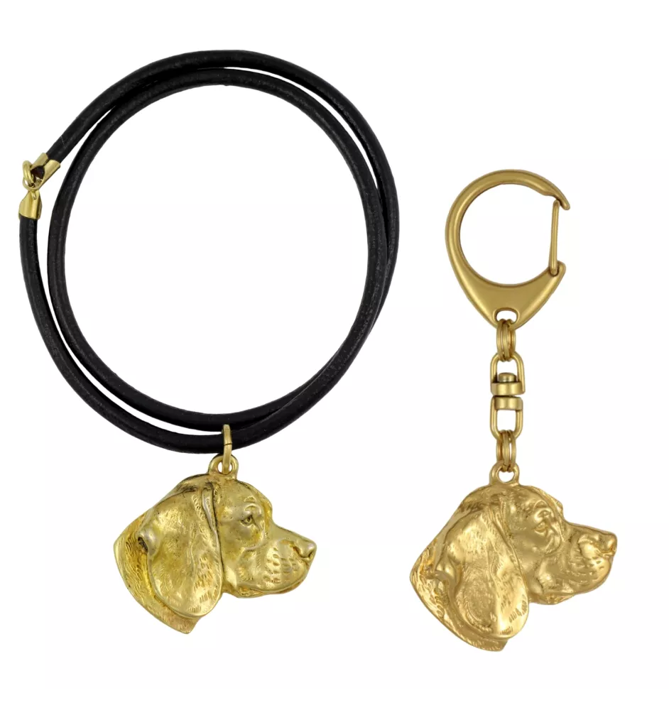 Beagle - porte-clés et collier avec chien dans une boîte, produit plaqué or de haute qualité, marque Art-Dog