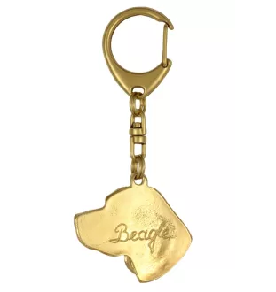 Beagle - porte-clés et collier avec chien dans une boîte, produit plaqué or de haute qualité, marque Art-Dog