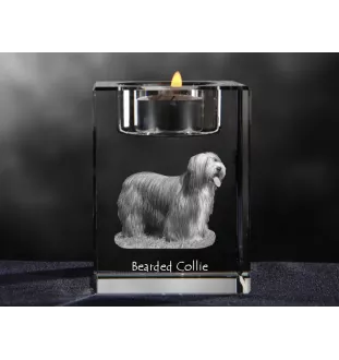Bearded Collie - Kerzenhalter mit Hundefoto, Teelichthalter aus Kristall, personalisiertes Geschenk der Marke Art-Dog