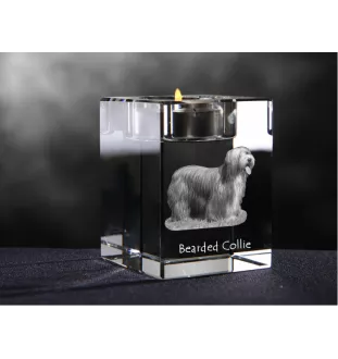 Bearded Collie, Highland Collie, Mountain Collie - Candle holder with dog photo, crystal tealight holder, personalised gift by Art-Dog brand