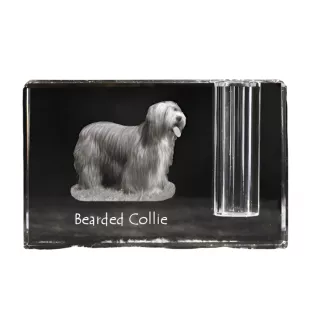 Bearded Collie, Highland Collie, Mountain Collie - Pen stand, crystal organiser with dog photo, unique desk decoration by Art-Dog brand