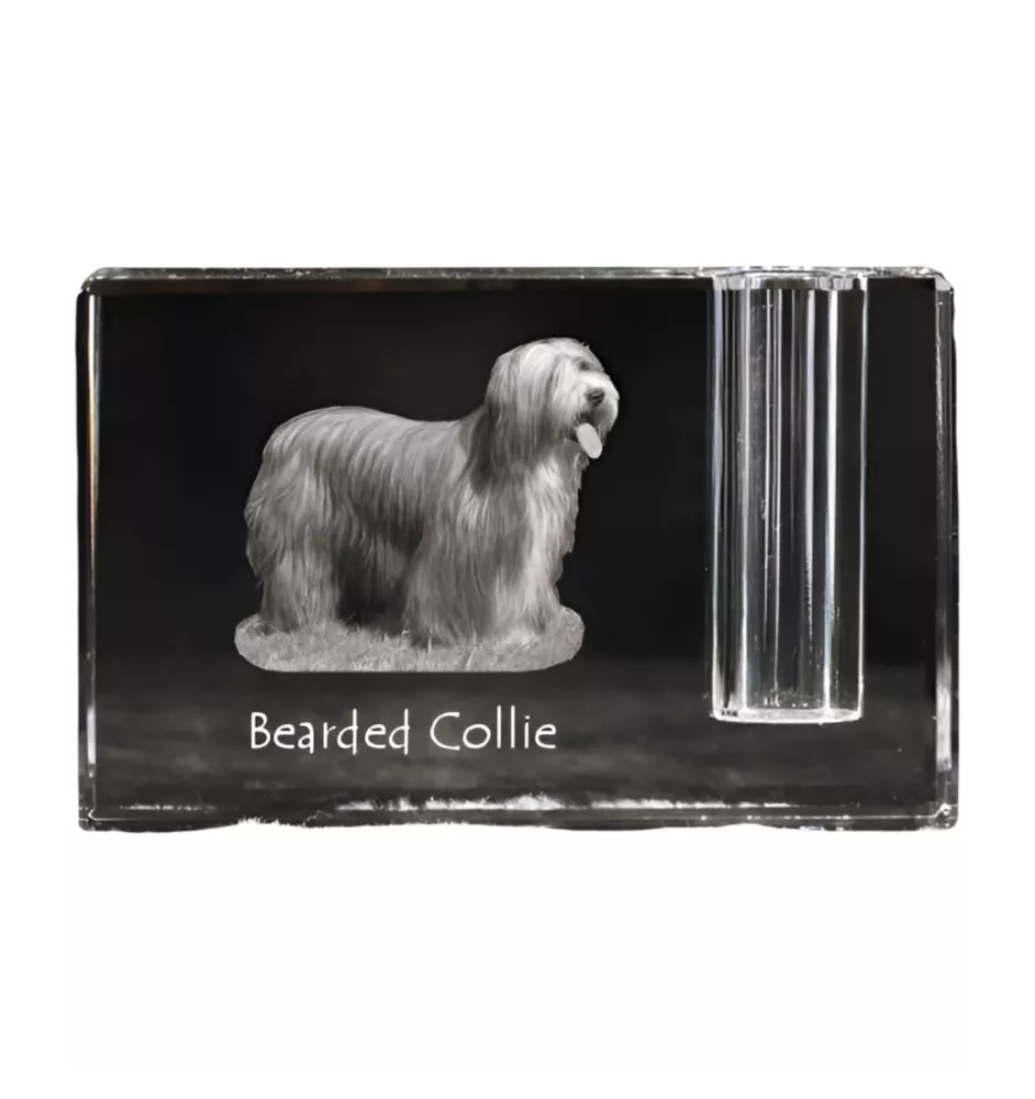 Collie Barbu, Bearded collie, Parfois appelé colley barbu - Porte-stylos, organiseur en cristal avec photo de chien, décoration de bureau unique par la marque Art-Dog