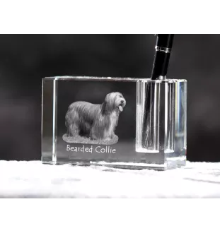 Collie Barbu, Bearded collie, Parfois appelé colley barbu - Porte-stylos, organiseur en cristal avec photo de chien, décoration de bureau unique par la marque Art-Dog