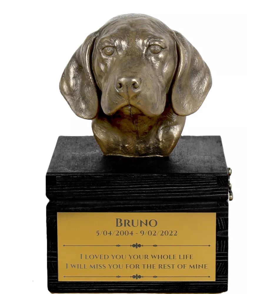 Beagle - an urn with an engraving and a sculpture of a dog, a handmade product by the Art-Dog brand.