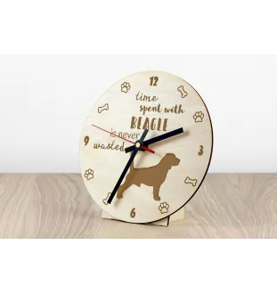 Beagle - horloge avec chien, horloge en bois, horloge murale pour les amoureux des chiens, horloge de bureau et étagère, Art-Dog