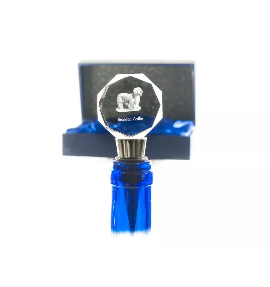 Bearded Collie, Highland Collie, Mountain Collie - Bottle stopper, crystal wine stopper with photo, personalised gift for bartender by Art-Dog brand