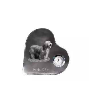 Bearded Collie - Kristalluhr mit einem Hundebild, Herzregal-Uhr, personalisierte Standuhr der Marke Art-Dog