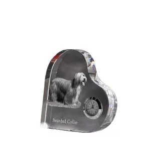 Collie Barbu, Bearded collie, Parfois appelé colley barbu - horloge en cristal avec une photo de chien, horloge de table en forme de cœur, horloge debout personnalisée de la marque Art-Dog