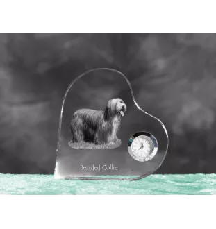 Bearded Collie - Kristalluhr mit einem Hundebild, Herzregal-Uhr, personalisierte Standuhr der Marke Art-Dog