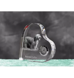 Bearded Collie - Kristalluhr mit einem Hundebild, Herzregal-Uhr, personalisierte Standuhr der Marke Art-Dog