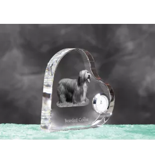 Bearded Collie - Kristalluhr mit einem Hundebild, Herzregal-Uhr, personalisierte Standuhr der Marke Art-Dog