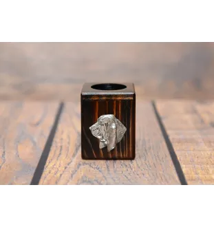 Basset Hound I - wooden candle holder with a dog, a unique souvenir after losing a dog, a handicraft from the Art-Dog brand