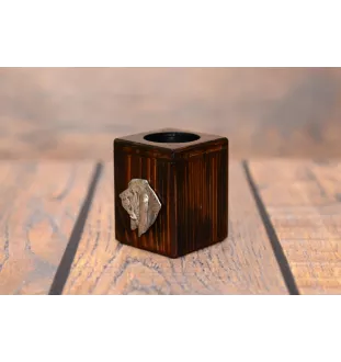 Basset Hound I - wooden candle holder with a dog, a unique souvenir after losing a dog, a handicraft from the Art-Dog brand
