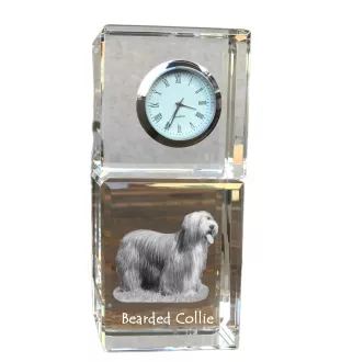Bearded Collie, Highland Collie, Mountain Collie - crystal clock with a photo, a photo of a dog in crystal, personalized desk clock by Art-Dog brand