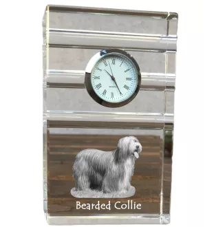 Bearded Collie - Glasuhr mit Foto, Foto eines Hundes im Kristall, personalisierte Tischuhr für das Büro der Marke Art-Dog