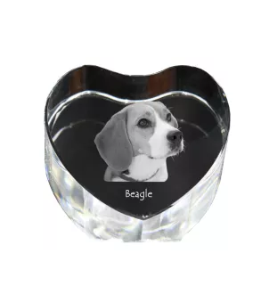 Beagle - Hundebild im Kristall, Kristallherz, einzigartiger Bilderrahmen der Marke Art-Dog