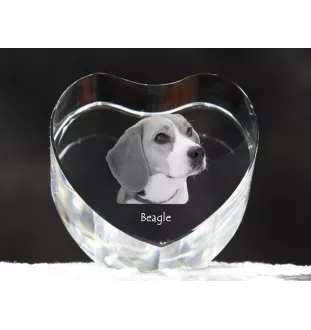 Beagle - Hundebild im Kristall, Kristallherz, einzigartiger Bilderrahmen der Marke Art-Dog