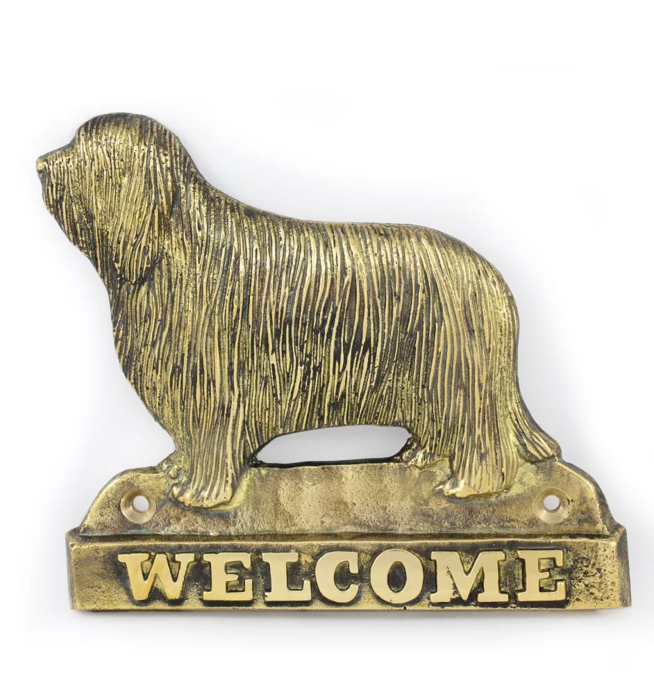 Bearded Collie, Highland Collie, Mountain Collie - a door sign with a dog, a brass welcome plaque, a unique sign with the inscription Welcome from the Art-Dog brand