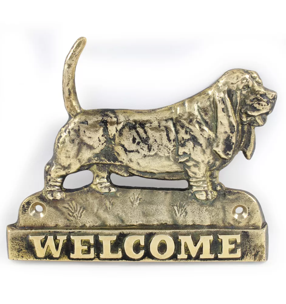 Basset Hound - Türschild mit Hund, messingfarbenes Willkommensschild, einzigartiges Schild mit der Aufschrift Welcome von der Marke Art-Dog