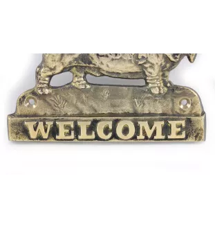 Basset Hound - a door sign with a dog, a brass welcome plaque, a unique sign with the inscription Welcome from the Art-Dog brand