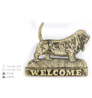 Basset Hound - Türschild mit Hund, messingfarbenes Willkommensschild, einzigartiges Schild mit der Aufschrift Welcome von der Marke Art-Dog