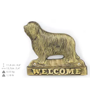 Bearded Collie - Türschild mit Hund, messingfarbenes Willkommensschild, einzigartiges Schild mit der Aufschrift Welcome von der Marke Art-Dog