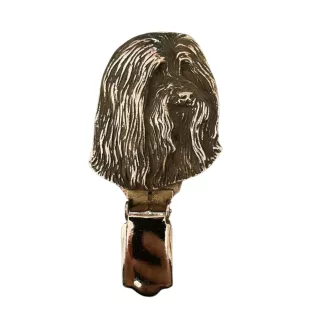 Bearded Collie, Highland Collie, Mountain Collie - brooch with a clip, holder for a start number, silver-plated dog show pin from the Art-Dog brand