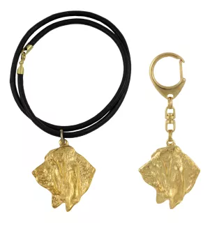 Basset Hound I - porte-clés et collier avec chien dans une boîte, produit plaqué or de haute qualité, marque Art-Dog